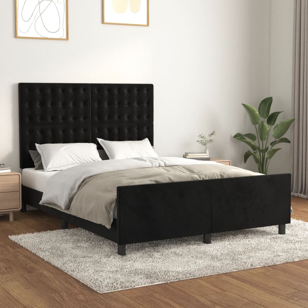vidaXL Cadru de pat fără saltea, negru, 140x200 cm, catifea vidaXL Cadru de pat fără saltea, negru, 140x200 cm, catifea