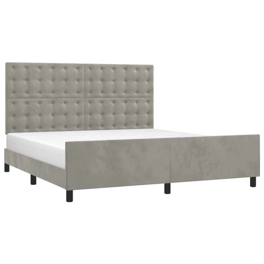 vidaXL Cadru de pat cu tăblie, gri deschis, 180x200 cm, catifea vidaXL Cadru de pat cu tăblie, gri deschis, 180x200 cm, catifea
