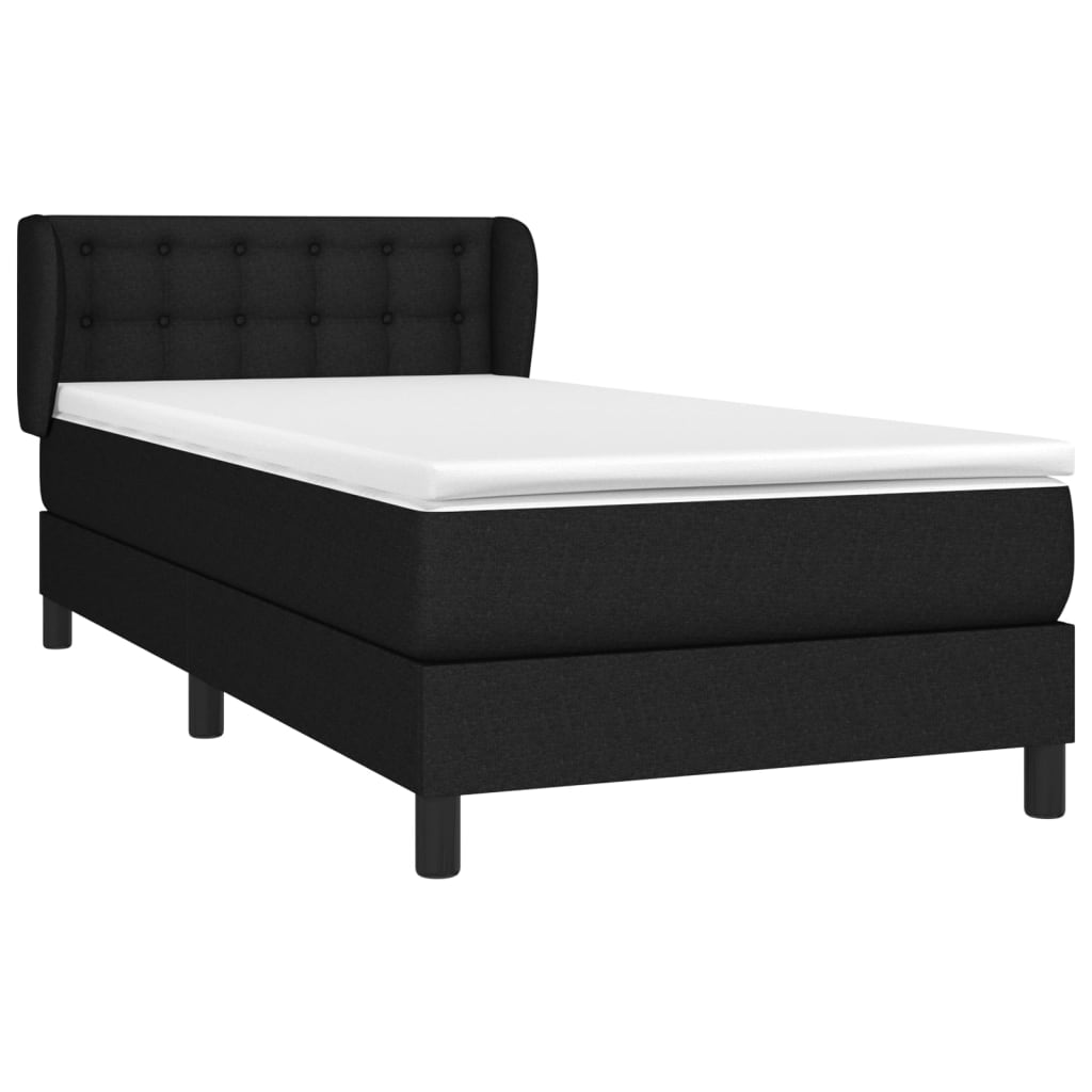 vidaXL Pat box spring cu saltea, negru, 100x200 cm, textil