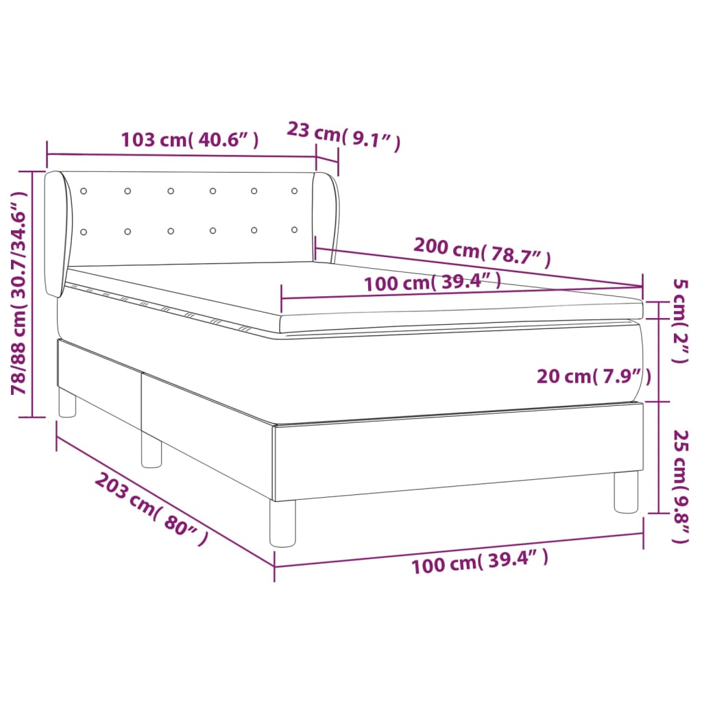vidaXL Pat box spring cu saltea, negru, 100x200 cm, textil