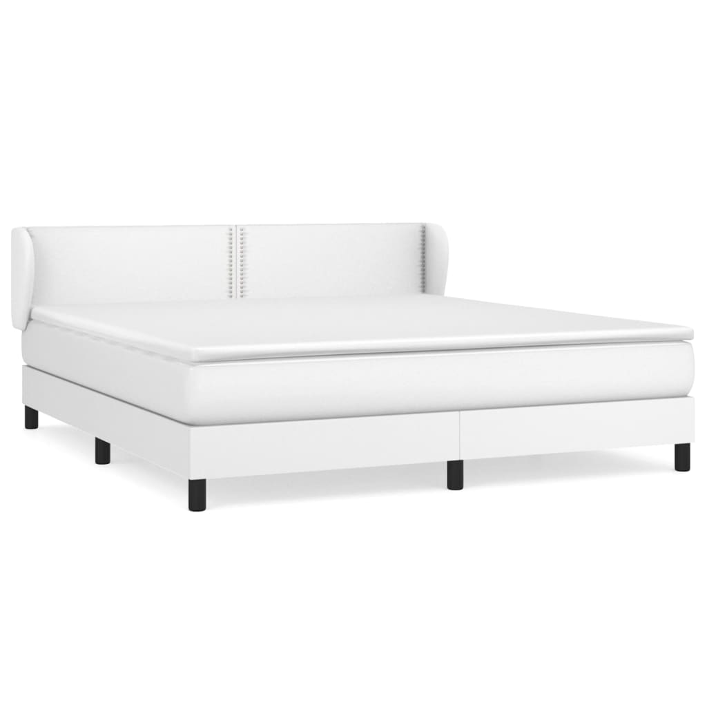 vidaXL Pat cu arcuri, cu saltea, alb, 180x200 cm, piele ecologică
