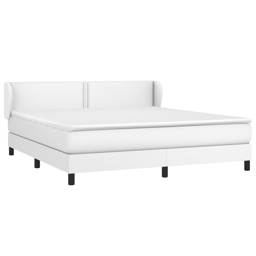 vidaXL Pat cu arcuri, cu saltea, alb, 180x200 cm, piele ecologică