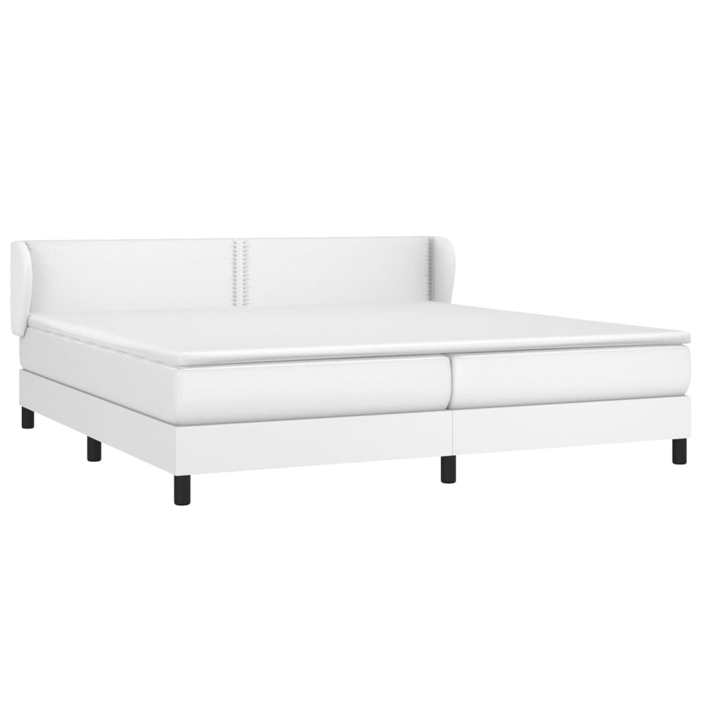 vidaXL Pat cu arcuri, cu saltea, alb, 200x200 cm, piele ecologică