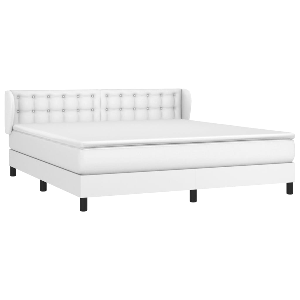 vidaXL Pat cu arcuri, cu saltea, alb, 180x200 cm, piele ecologică