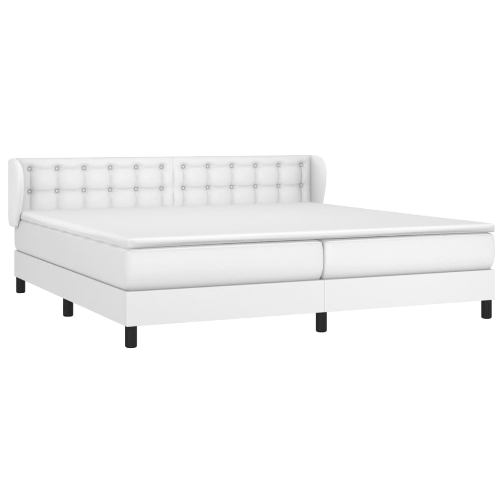vidaXL Pat cu arcuri, cu saltea, alb, 200x200 cm, piele ecologică