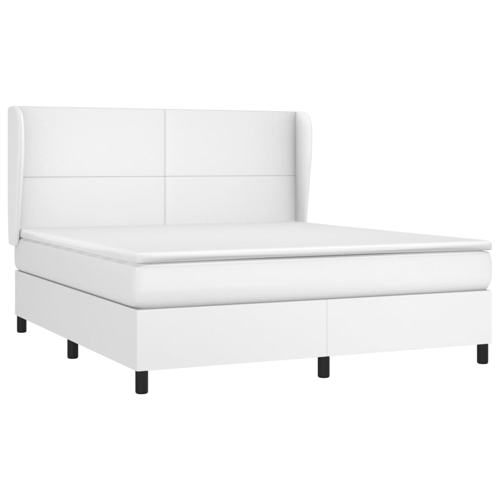 vidaXL Pat cu arcuri, cu saltea, alb, 180x200 cm, piele ecologică