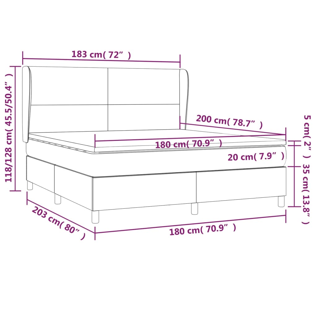 vidaXL Pat cu arcuri, cu saltea, alb, 180x200 cm, piele ecologică