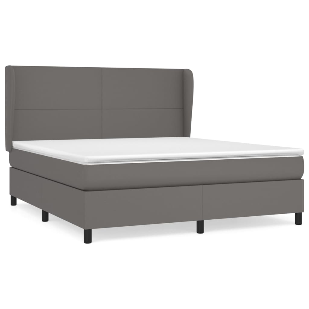 vidaXL Pat cu arcuri, cu saltea, gri, 180x200 cm, piele ecologică