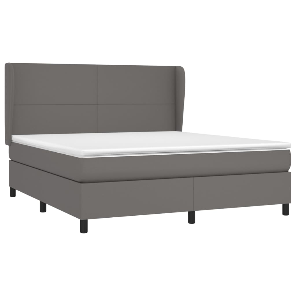 vidaXL Pat cu arcuri, cu saltea, gri, 180x200 cm, piele ecologică