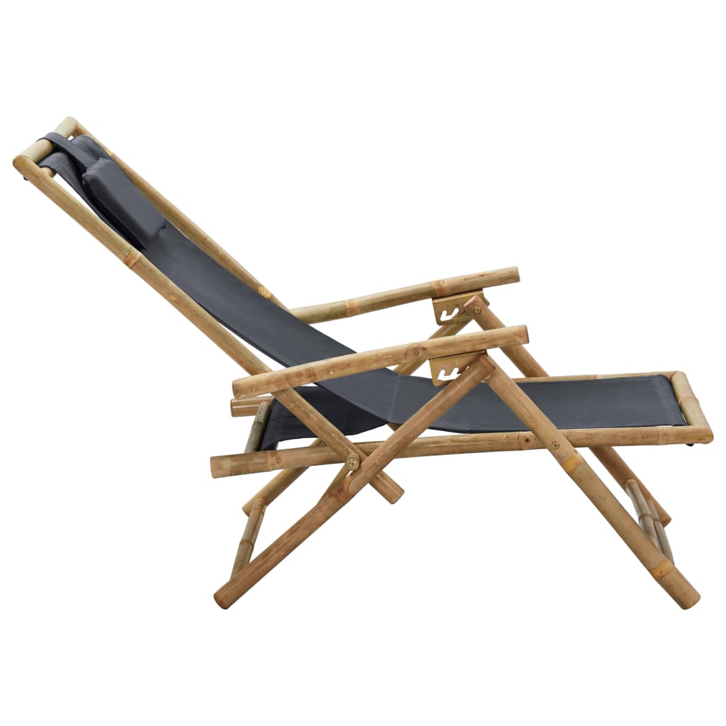 vidaXL Scaun rabatabil de relaxare, gri închis, bambus & țesătură vidaXL Scaun rabatabil de relaxare, gri închis, bambus & țesătură