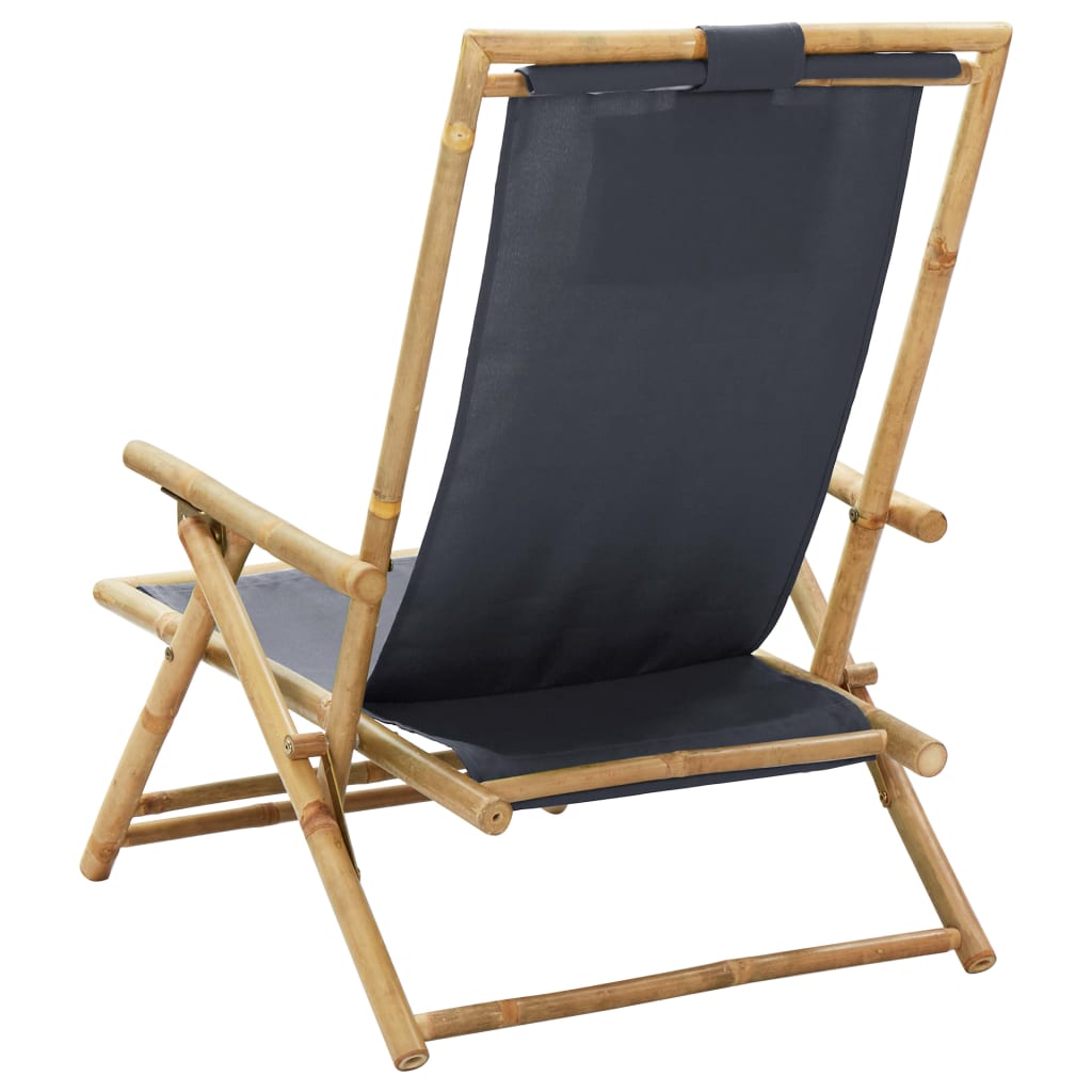 vidaXL Scaun rabatabil de relaxare, gri închis, bambus & țesătură vidaXL Scaun rabatabil de relaxare, gri închis, bambus & țesătură