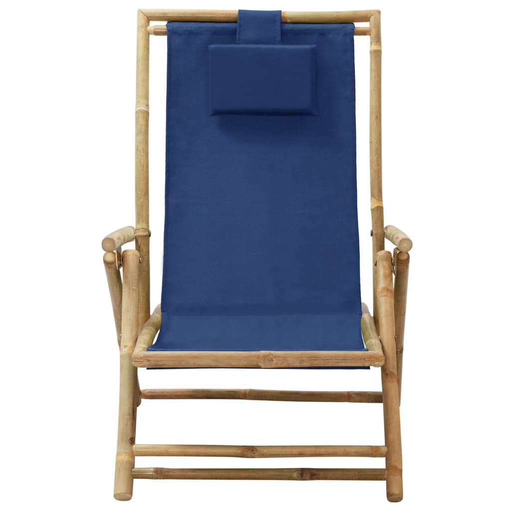 vidaXL Scaun rabatabil de relaxare, bleumarin, bambus & țesătură vidaXL Scaun rabatabil de relaxare, bleumarin, bambus & țesătură