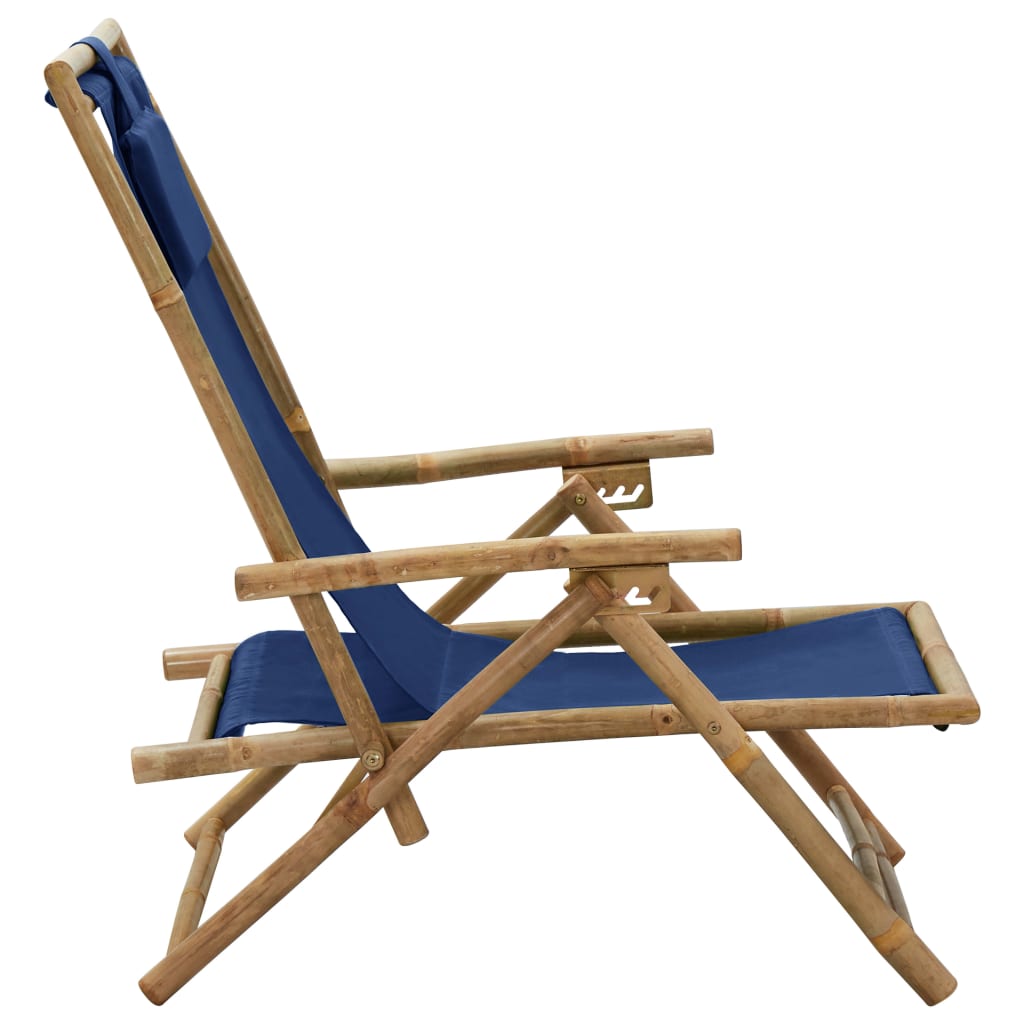 vidaXL Scaun rabatabil de relaxare, bleumarin, bambus & țesătură vidaXL Scaun rabatabil de relaxare, bleumarin, bambus & țesătură