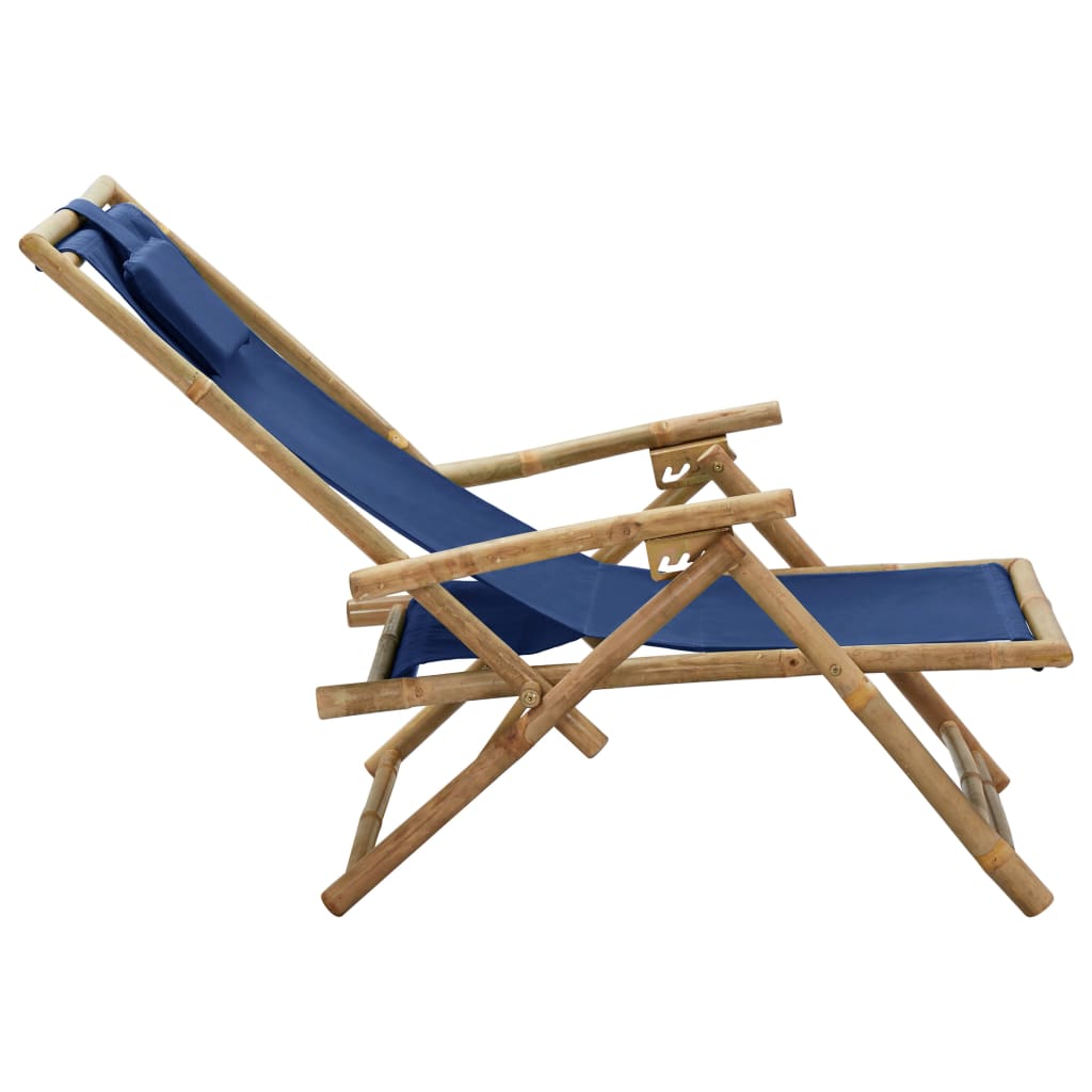 vidaXL Scaun rabatabil de relaxare, bleumarin, bambus & țesătură vidaXL Scaun rabatabil de relaxare, bleumarin, bambus & țesătură