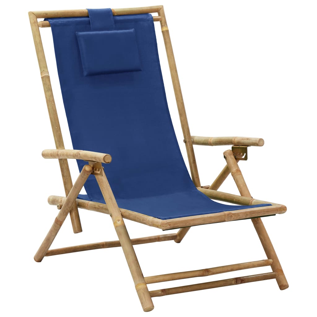 vidaXL Scaun rabatabil de relaxare, bleumarin, bambus & țesătură vidaXL Scaun rabatabil de relaxare, bleumarin, bambus & țesătură