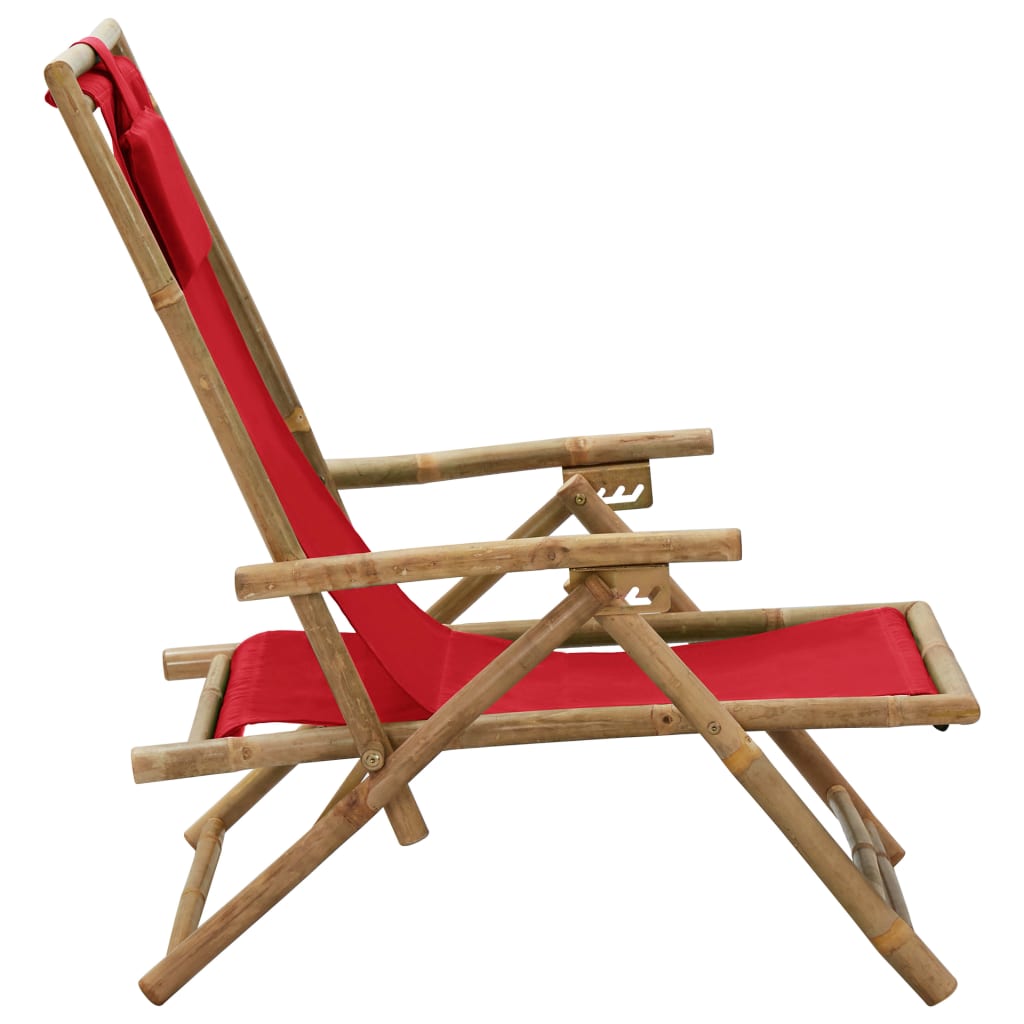 vidaXL Scaun rabatabil de relaxare, roșu, bambus & țesătură vidaXL Scaun rabatabil de relaxare, roșu, bambus & țesătură
