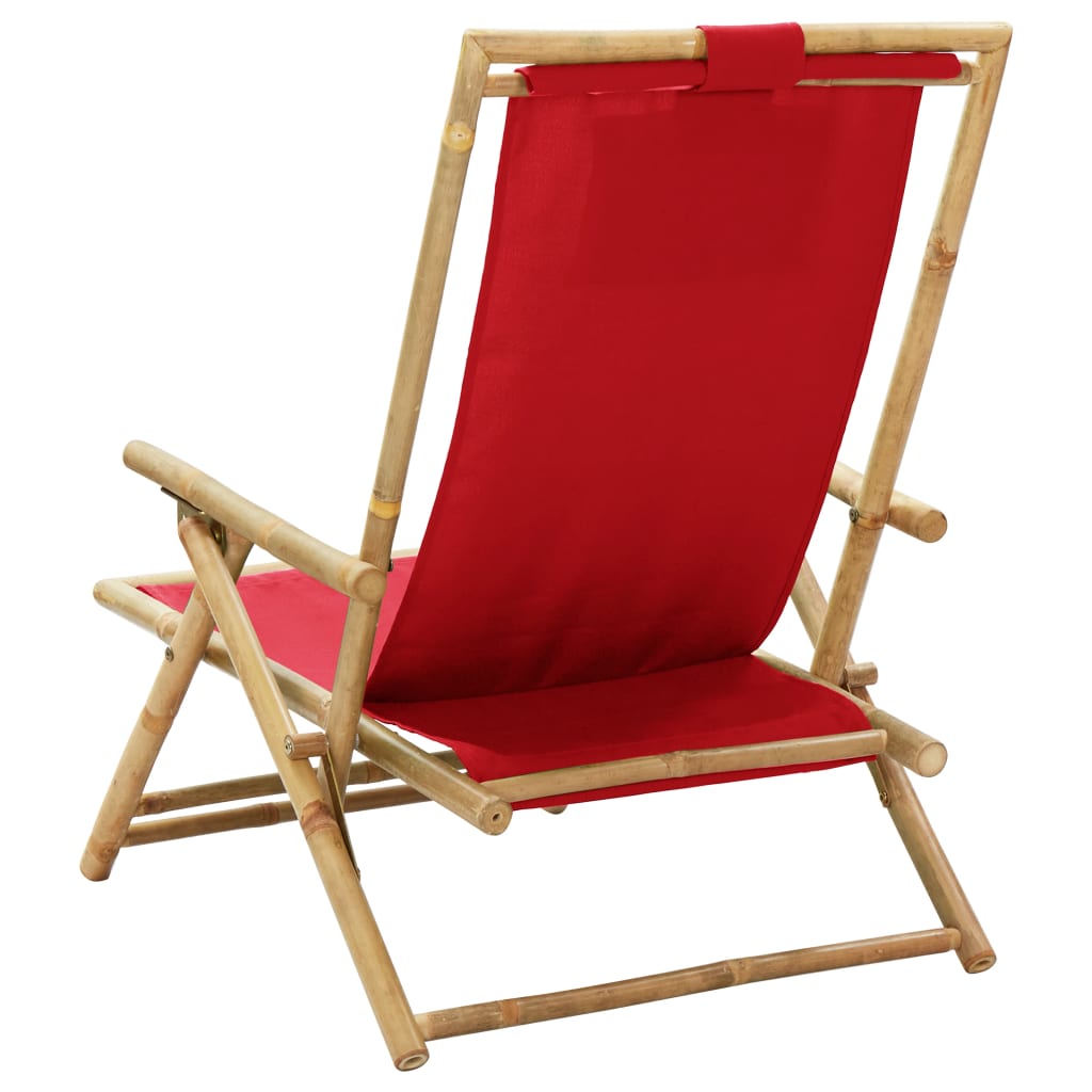 vidaXL Scaun rabatabil de relaxare, roșu, bambus & țesătură vidaXL Scaun rabatabil de relaxare, roșu, bambus & țesătură