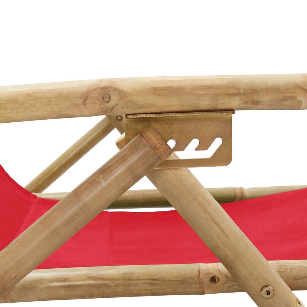 vidaXL Scaun rabatabil de relaxare, roșu, bambus & țesătură vidaXL Scaun rabatabil de relaxare, roșu, bambus & țesătură