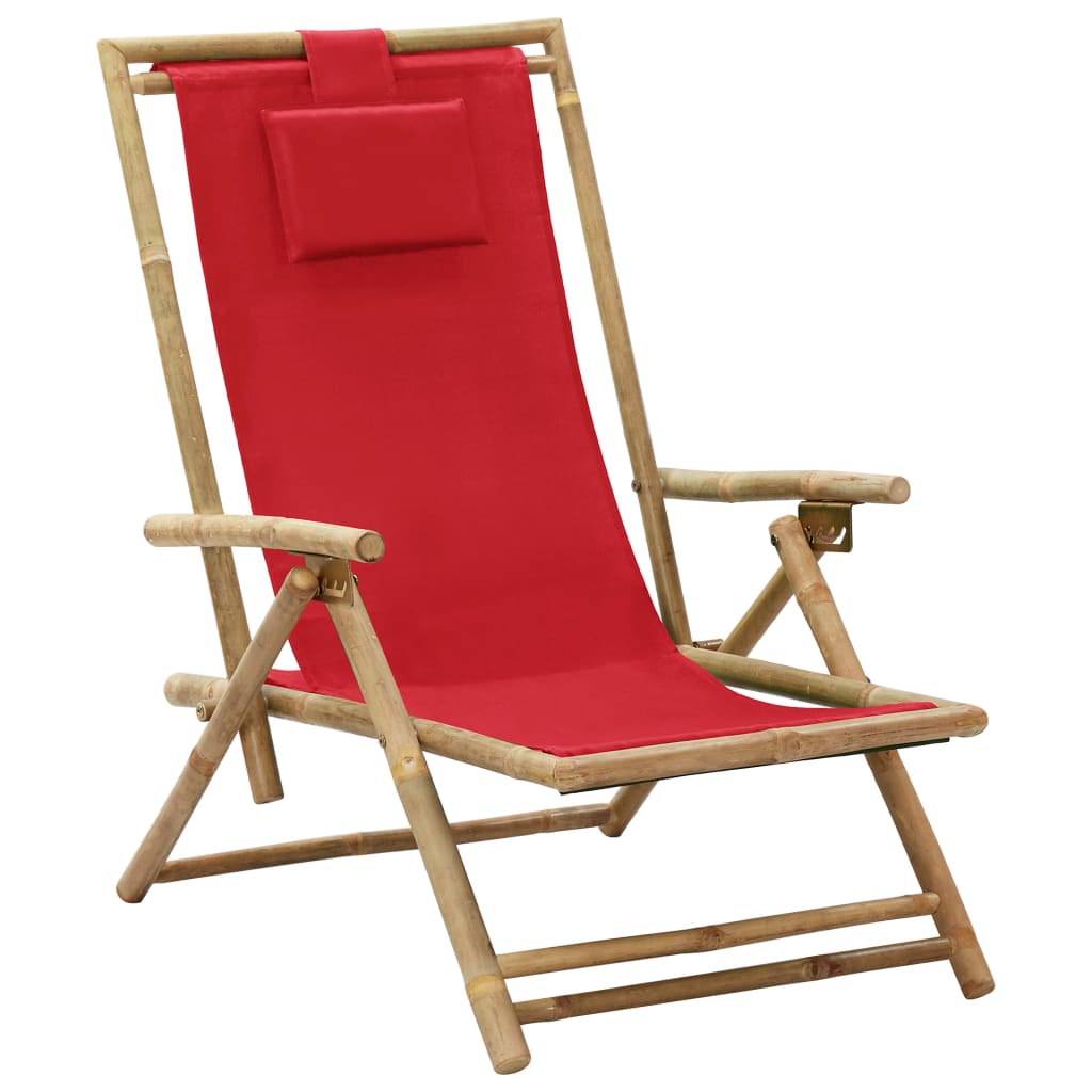 vidaXL Scaun rabatabil de relaxare, roșu, bambus & țesătură vidaXL Scaun rabatabil de relaxare, roșu, bambus & țesătură