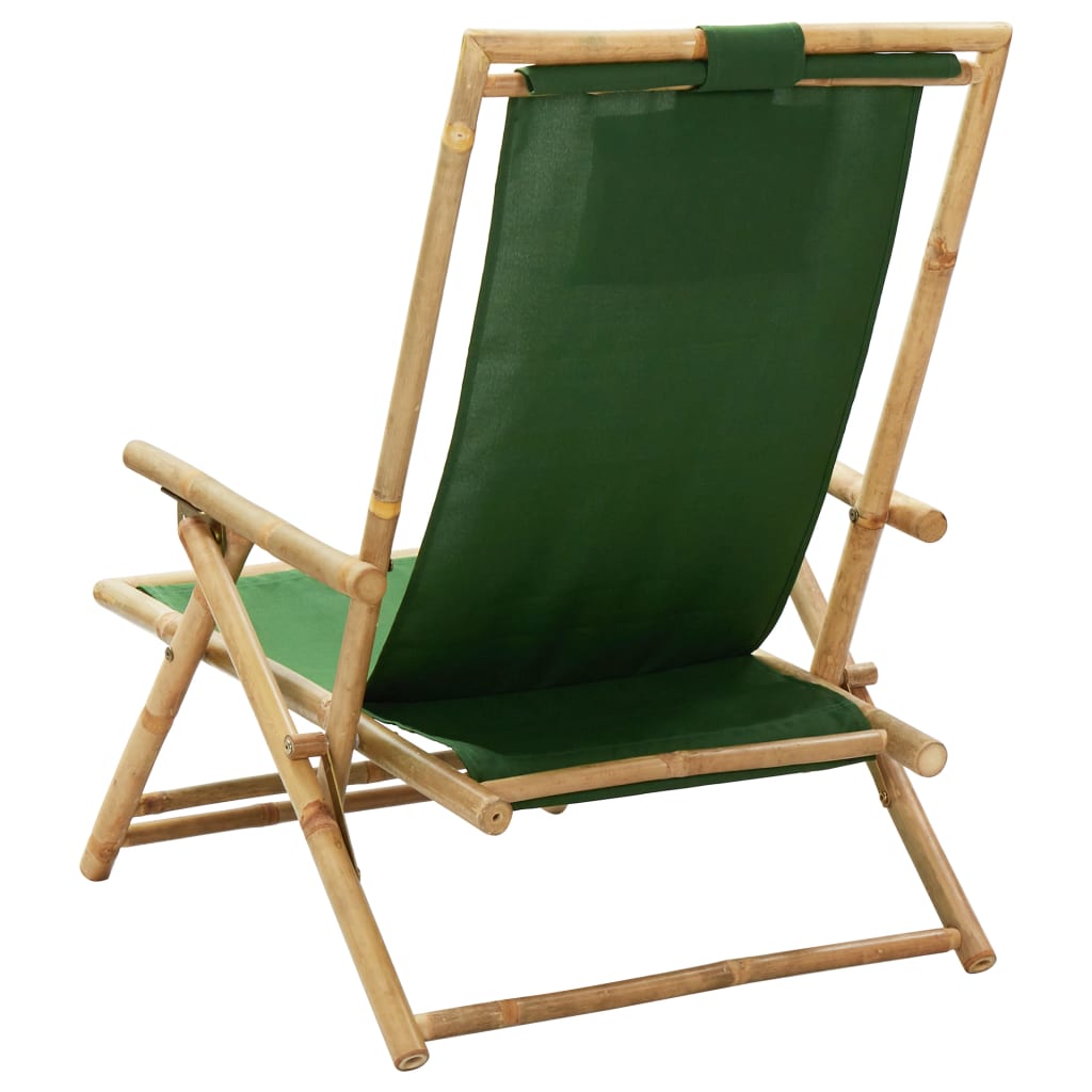 vidaXL Scaun rabatabil de relaxare, verde, bambus & țesătură vidaXL Scaun rabatabil de relaxare, verde, bambus & țesătură