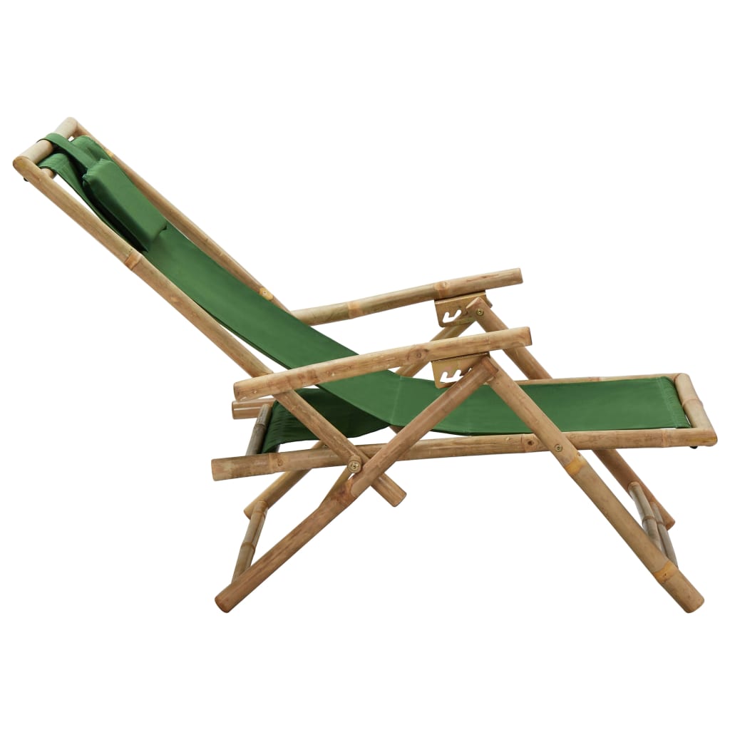 vidaXL Scaun rabatabil de relaxare, verde, bambus & țesătură vidaXL Scaun rabatabil de relaxare, verde, bambus & țesătură