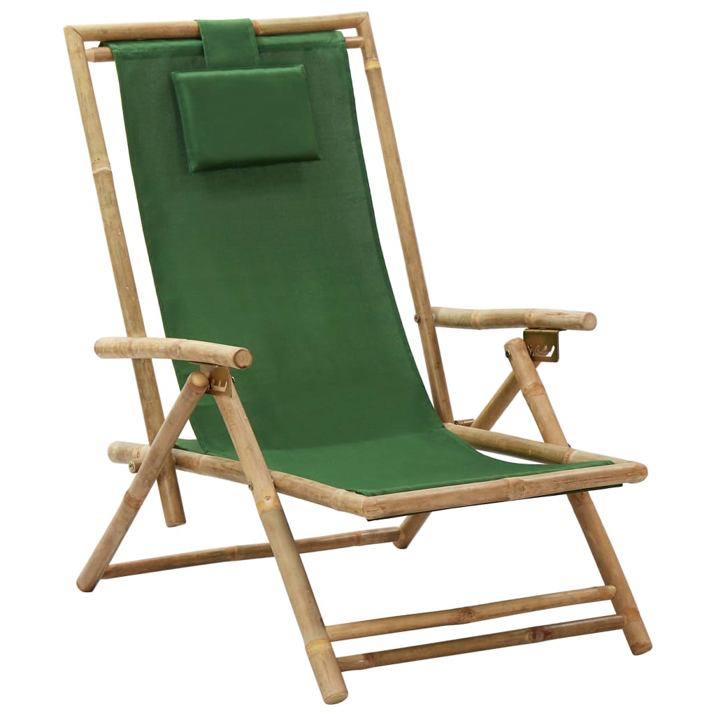 vidaXL Scaun rabatabil de relaxare, verde, bambus & țesătură vidaXL Scaun rabatabil de relaxare, verde, bambus & țesătură
