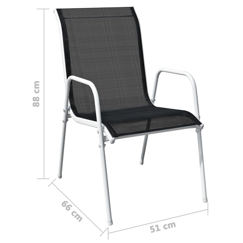 vidaXL Scaune de grădină stivuibile, 2 buc., negru, oțel & textilenă