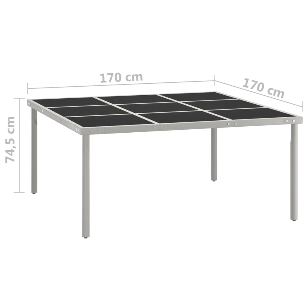 vidaXL Masă de grădină, 170x170x74,5 cm, oțel și sticlă vidaXL Masă de grădină, 170x170x74,5 cm, oțel și sticlă