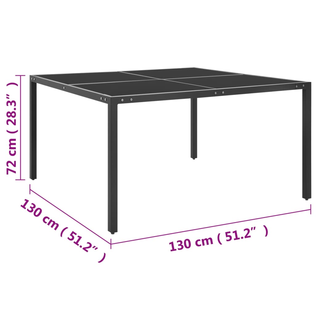 vidaXL Masă de grădină, antracit, 130x130x72 cm, oțel și sticlă