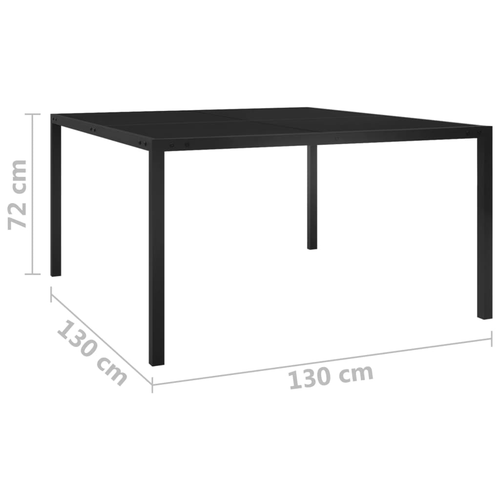 vidaXL Masă de grădină, negru, 130x130x72 cm, oțel și sticlă
