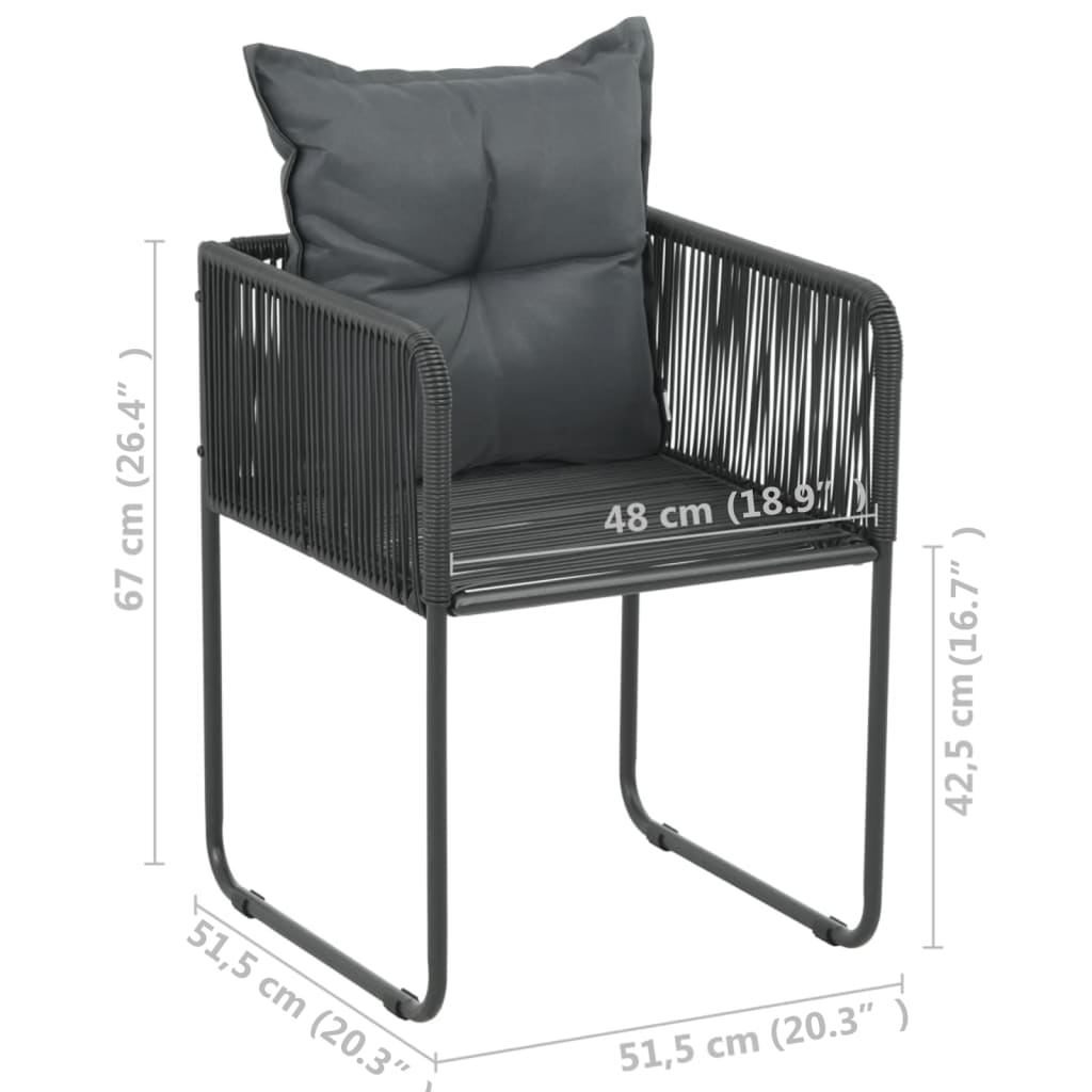 vidaXL Scaune de exterior cu perne, 4 buc., negru, poliratan