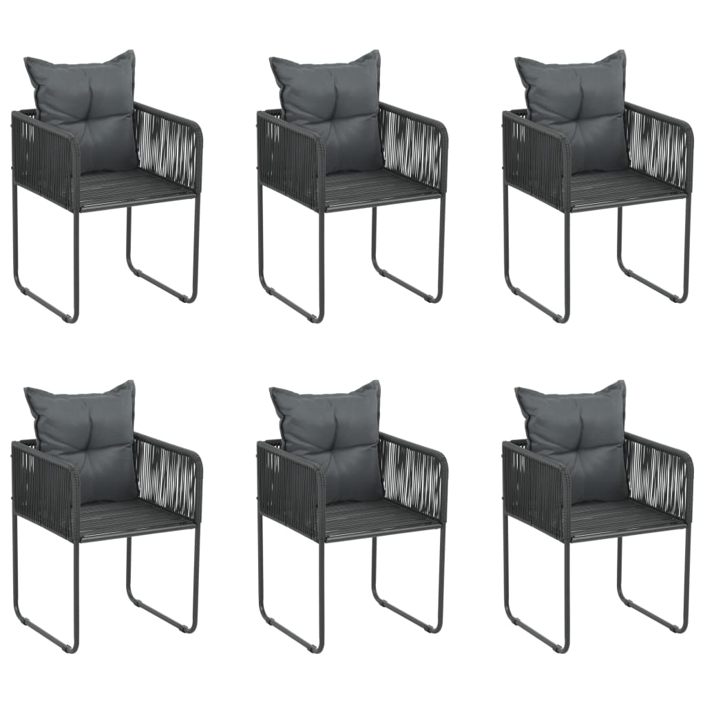 vidaXL Scaune de exterior cu perne, 6 buc., negru, poliratan