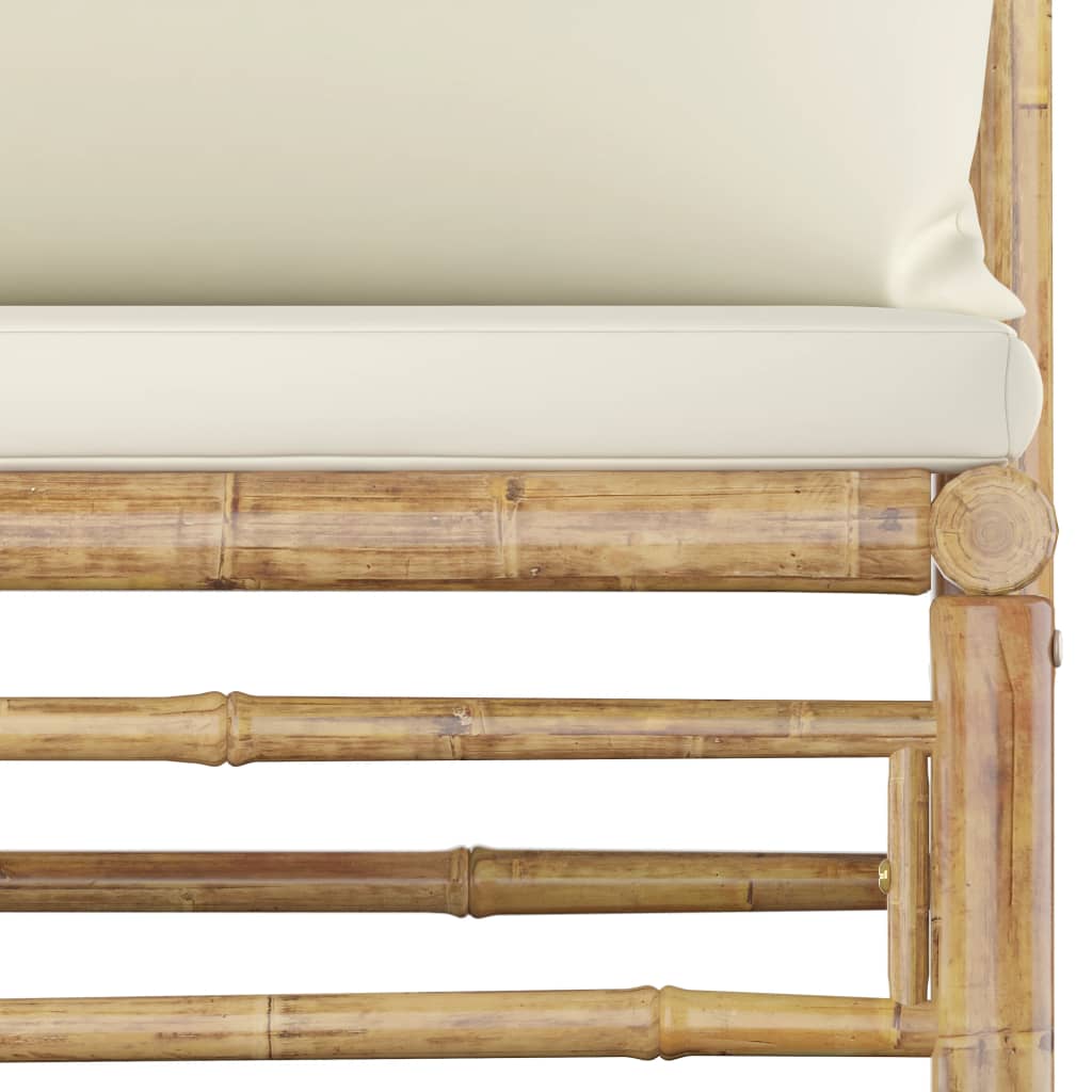 vidaXL Set mobilier de grădină, cu perne alb crem, 3 piese, bambus