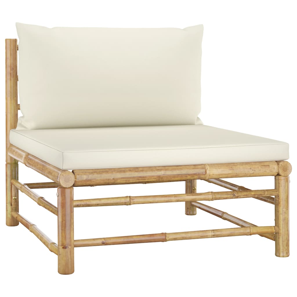 vidaXL Set mobilier de grădină cu perne alb crem, 2 piese, bambus vidaXL Set mobilier de grădină cu perne alb crem, 2 piese, bambus
