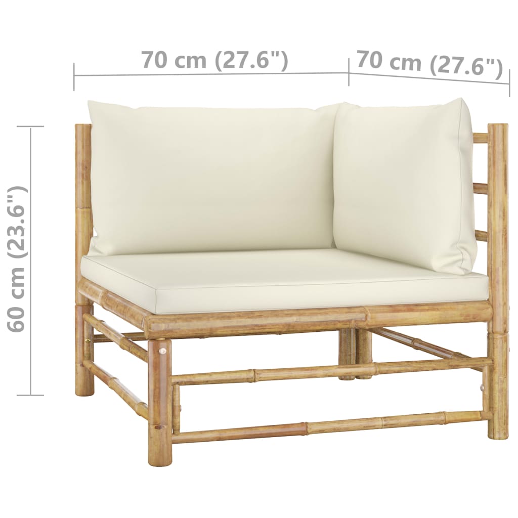 vidaXL Set mobilier de grădină cu perne alb crem, 2 piese, bambus vidaXL Set mobilier de grădină cu perne alb crem, 2 piese, bambus