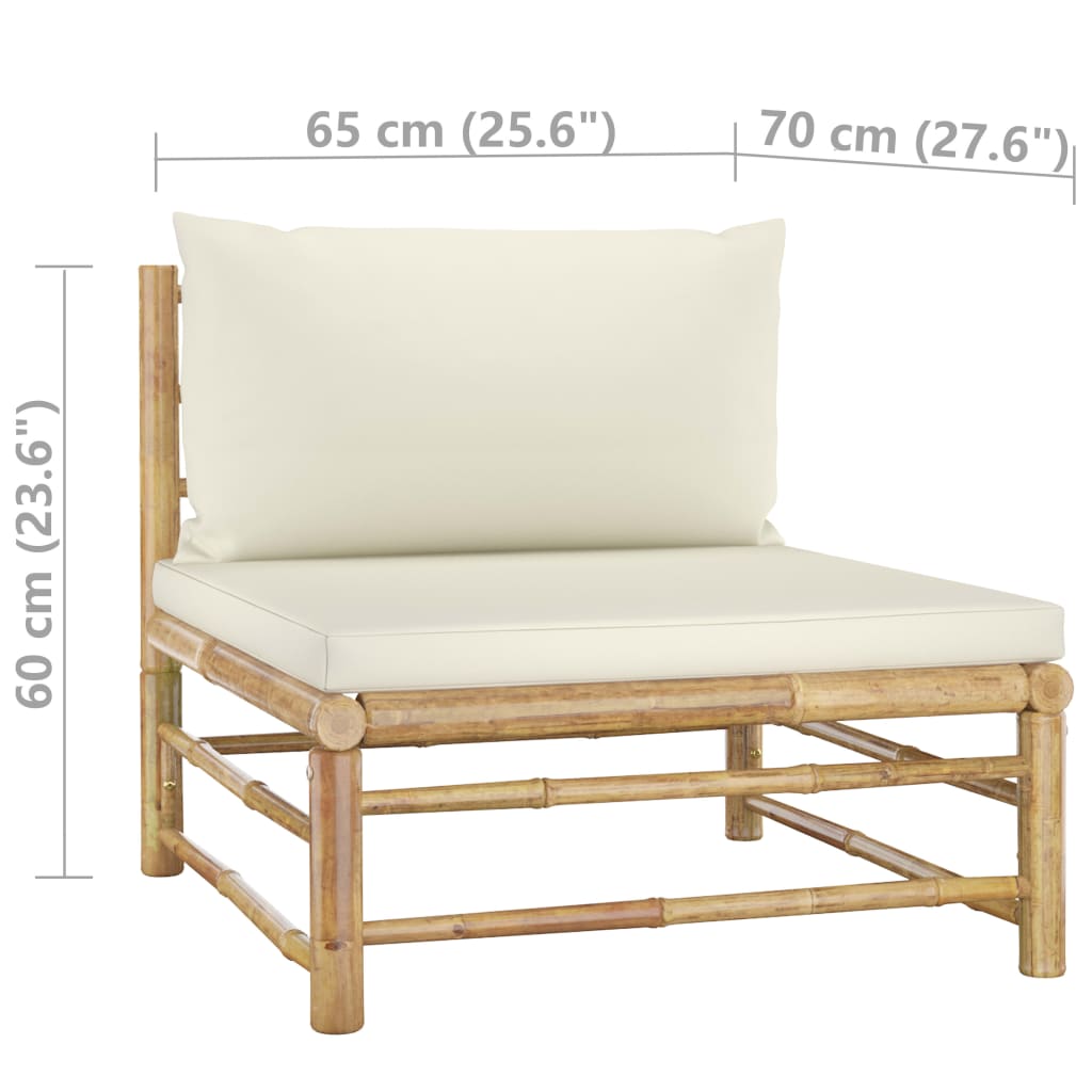 vidaXL Set mobilier de grădină cu perne alb crem, 2 piese, bambus vidaXL Set mobilier de grădină cu perne alb crem, 2 piese, bambus