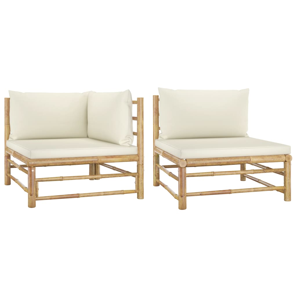 vidaXL Set mobilier de grădină cu perne alb crem, 2 piese, bambus vidaXL Set mobilier de grădină cu perne alb crem, 2 piese, bambus