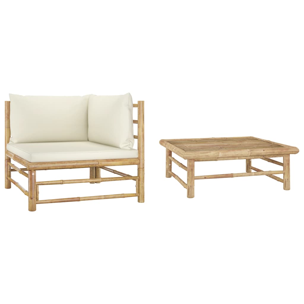 vidaXL Set mobilier de grădină, 2 piese, perne alb crem, bambus vidaXL Set mobilier de grădină, 2 piese, perne alb crem, bambus