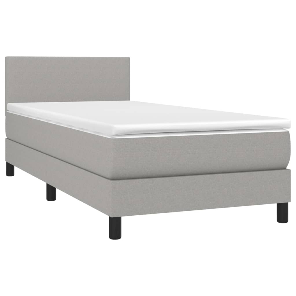 vidaXL Pat cu arcuri, saltea și LED, gri deschis, 90x190 cm, textil