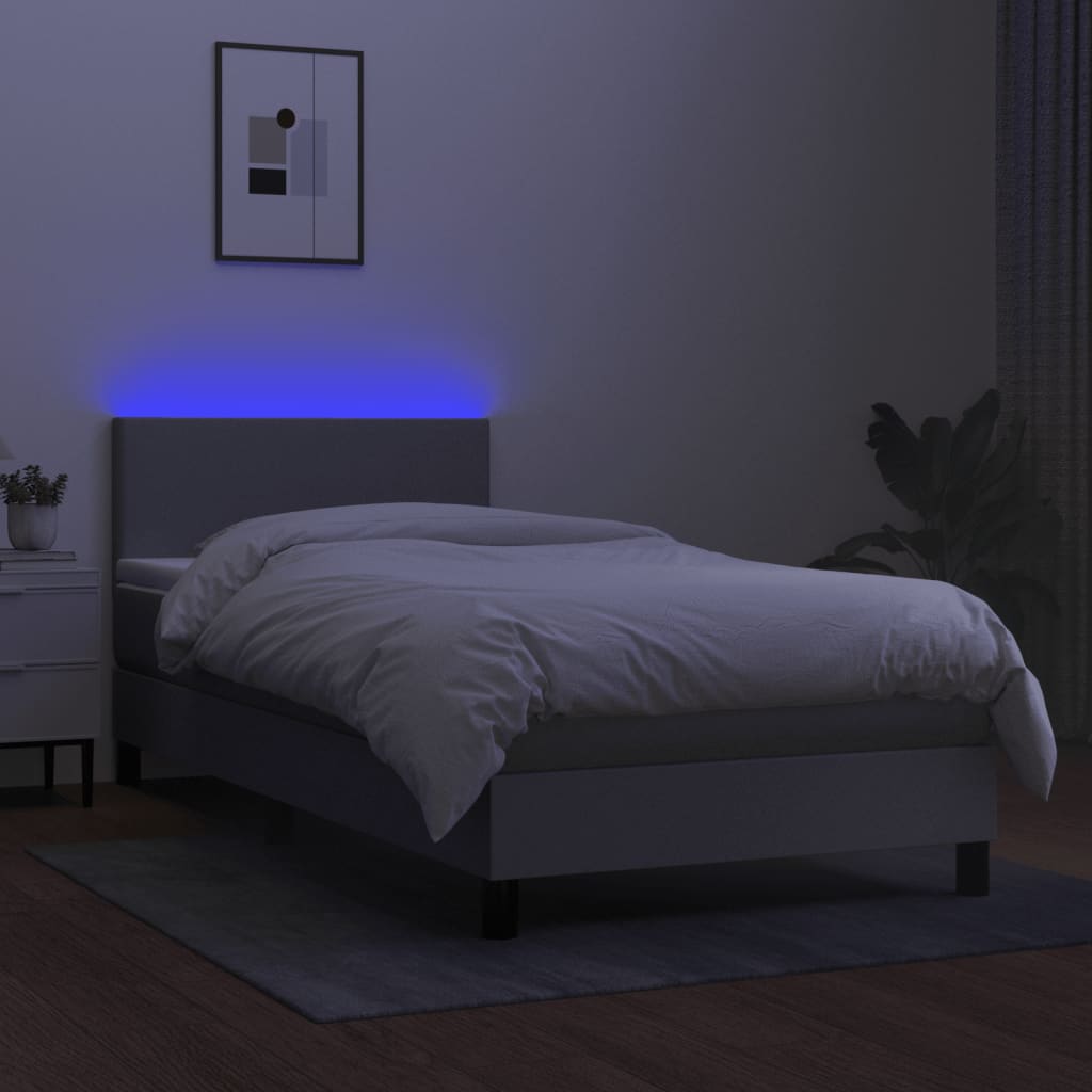 vidaXL Pat cu arcuri, saltea și LED, gri deschis, 90x200 cm, textil vidaXL Pat cu arcuri, saltea și LED, gri deschis, 90x200 cm, textil