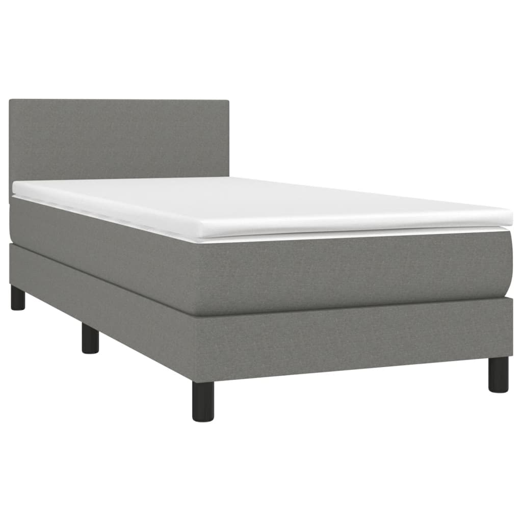vidaXL Pat cu arcuri, saltea și LED, gri închis, 90x200 cm, textil