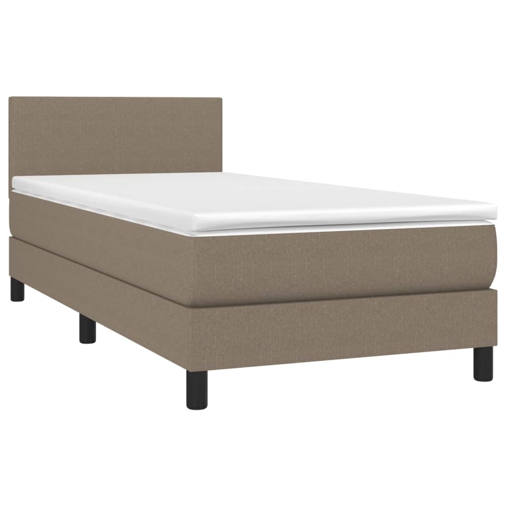 vidaXL Pat cu arcuri, saltea și LED, gri taupe, 90x200 cm, textil