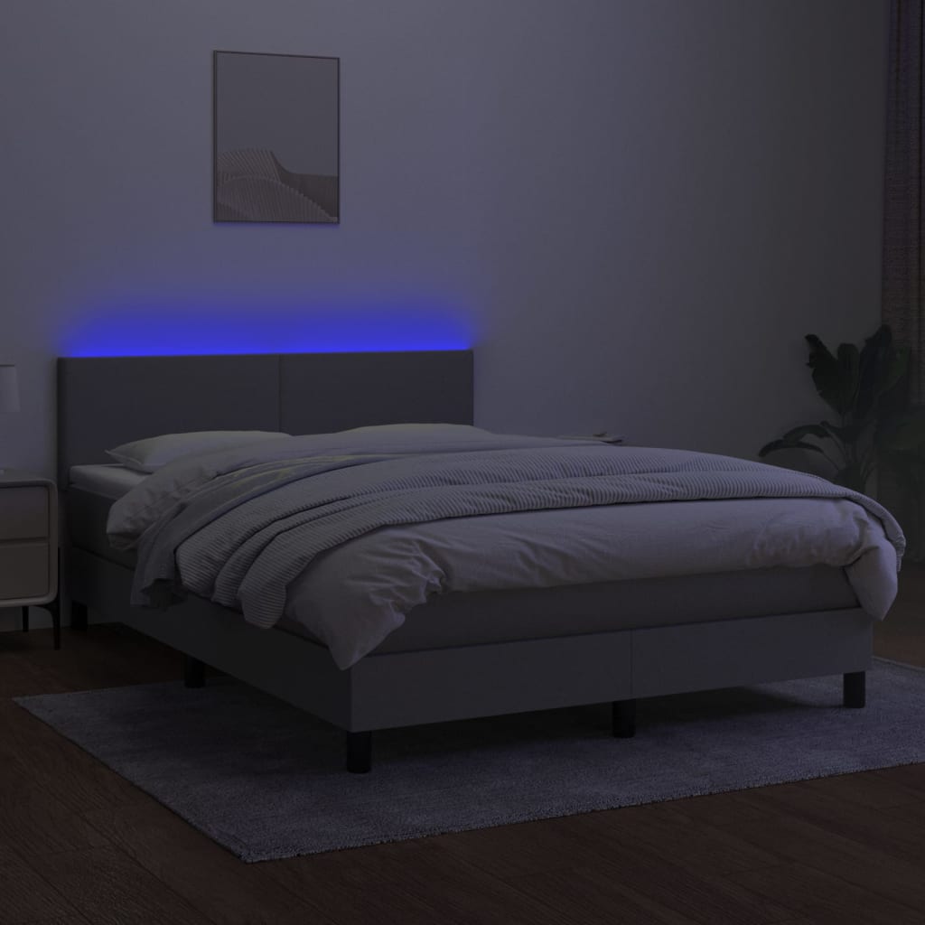 vidaXL Pat cu arcuri, saltea și LED, gri deschis, 140x200 cm, textil