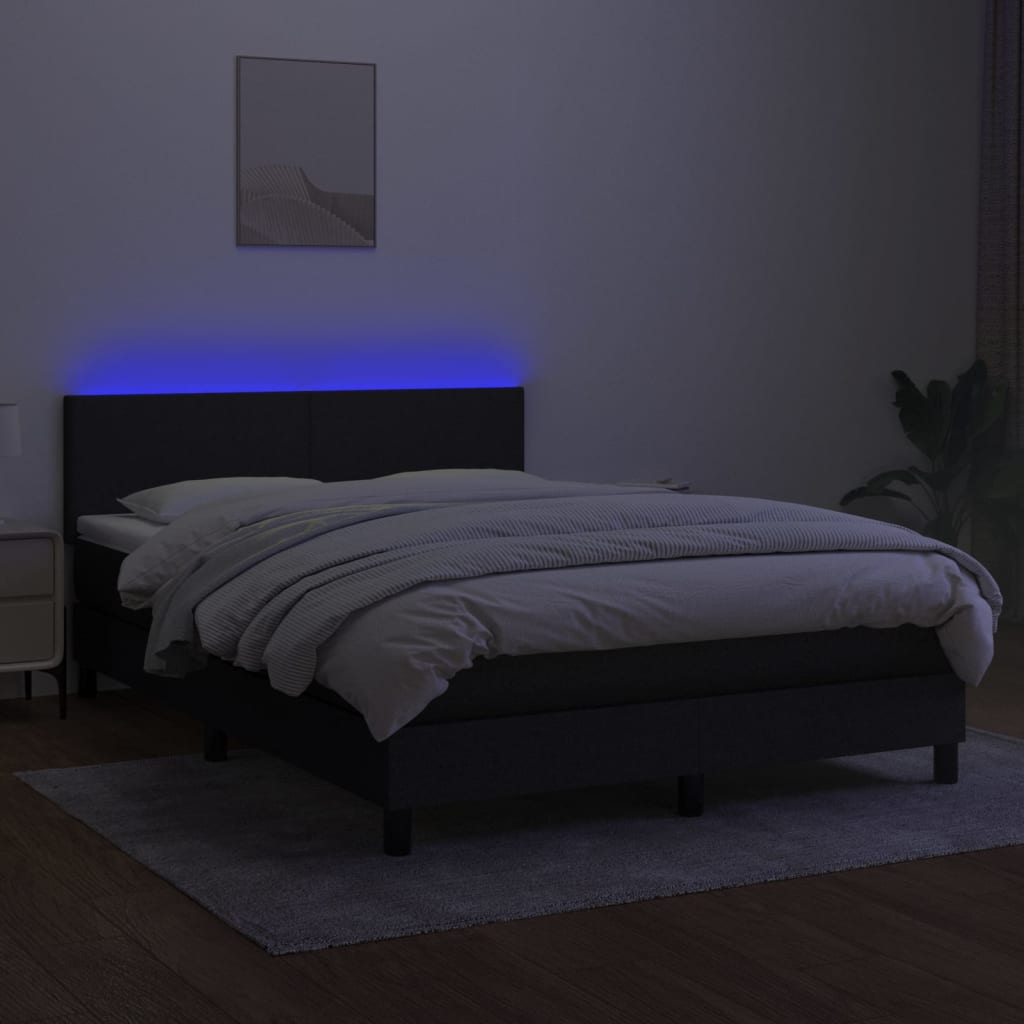 vidaXL Pat cu arcuri, saltea și LED, negru, 140x200 cm, textil vidaXL Pat cu arcuri, saltea și LED, negru, 140x200 cm, textil