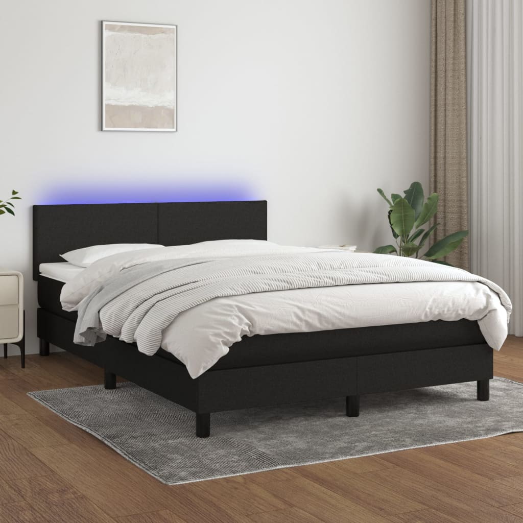 vidaXL Pat cu arcuri, saltea și LED, negru, 140x200 cm, textil vidaXL Pat cu arcuri, saltea și LED, negru, 140x200 cm, textil