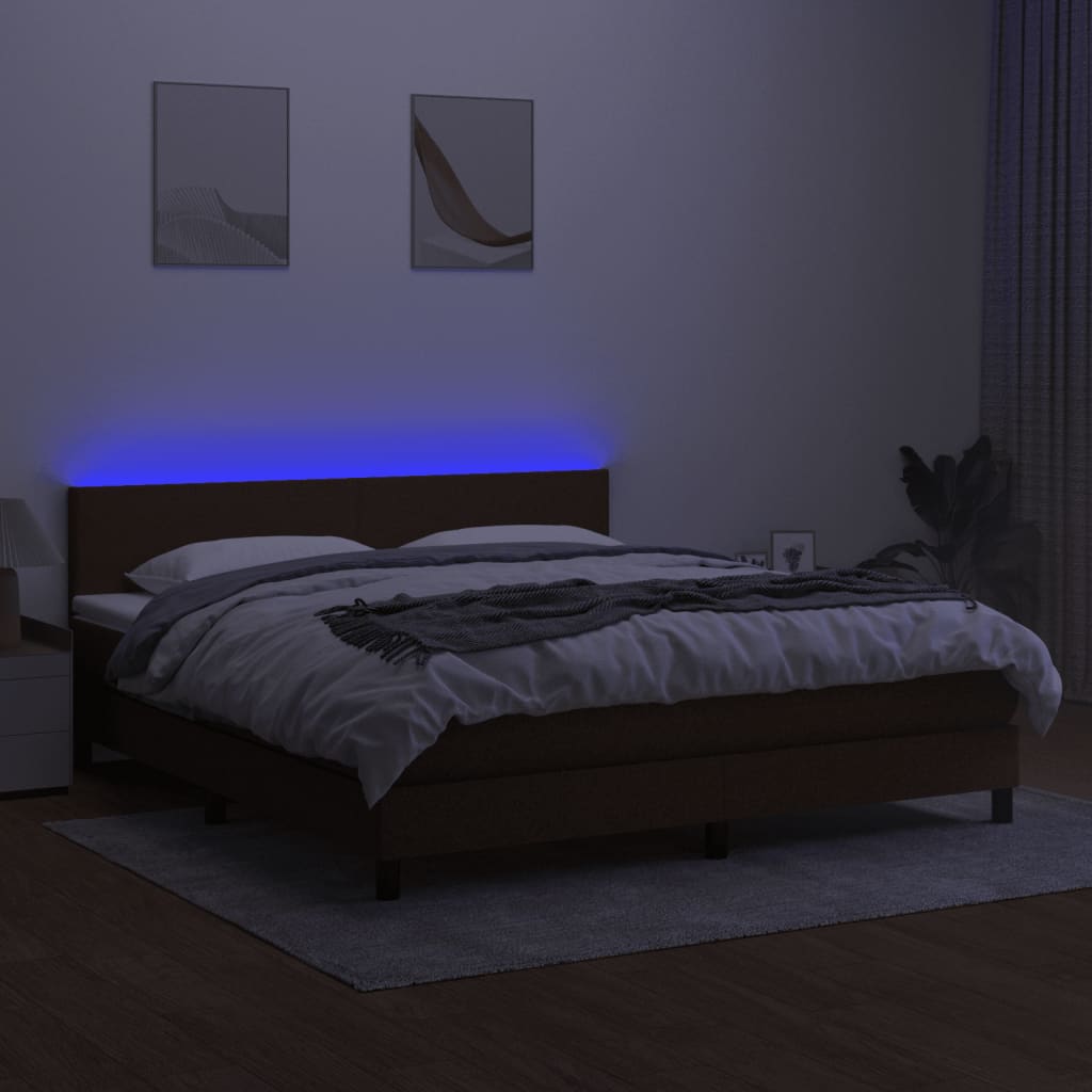 vidaXL Pat cu arcuri, saltea și LED, maro închis, 160x200 cm, textil