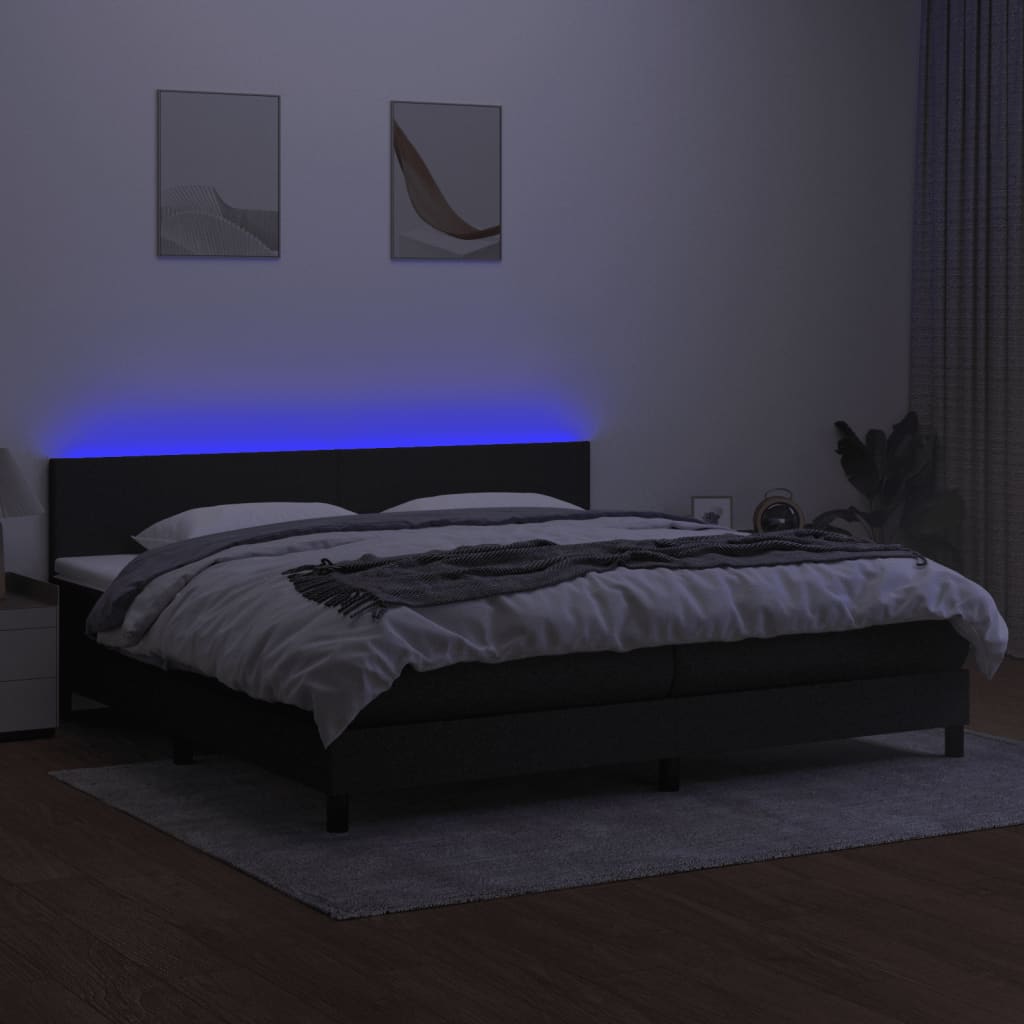 vidaXL Pat cu arcuri, saltea și LED, negru, 200x200 cm, textil
