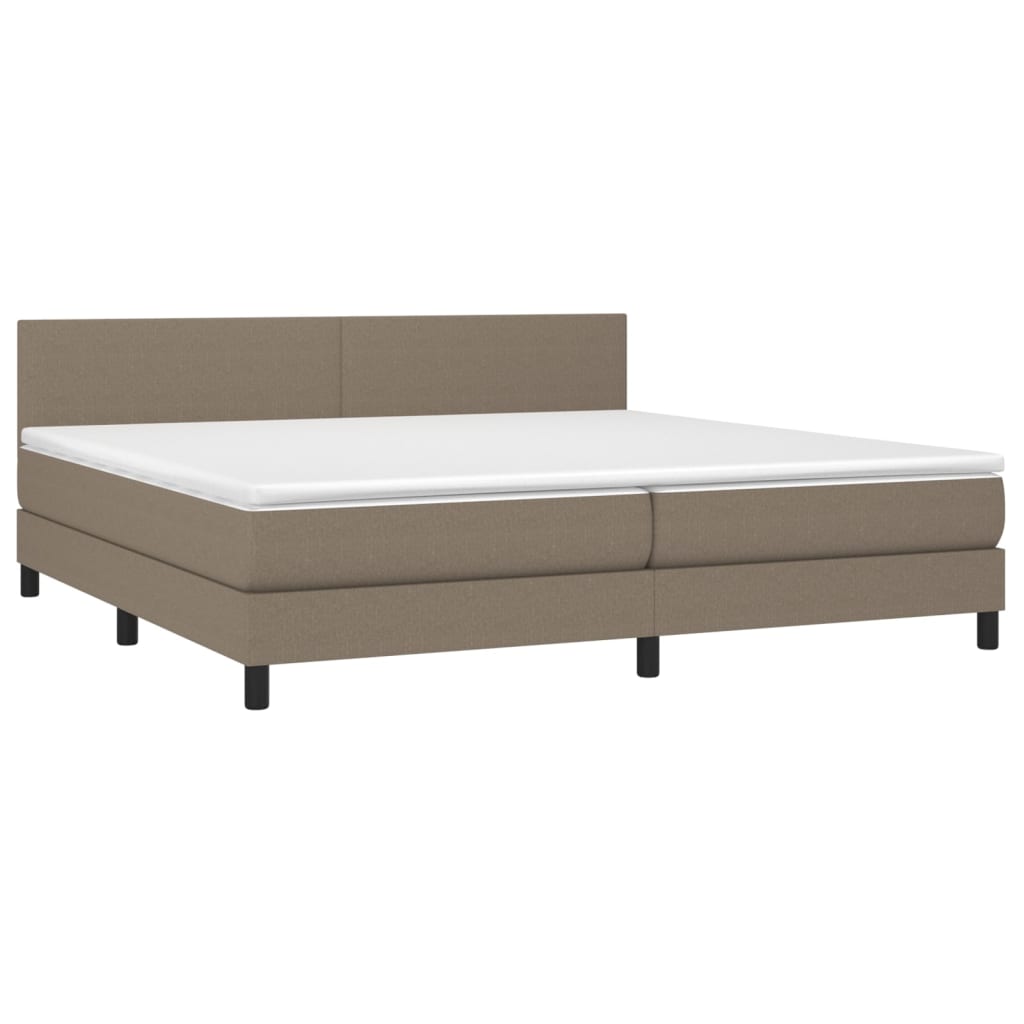 vidaXL Pat cu arcuri, saltea și LED, gri taupe, 200x200 cm, textil