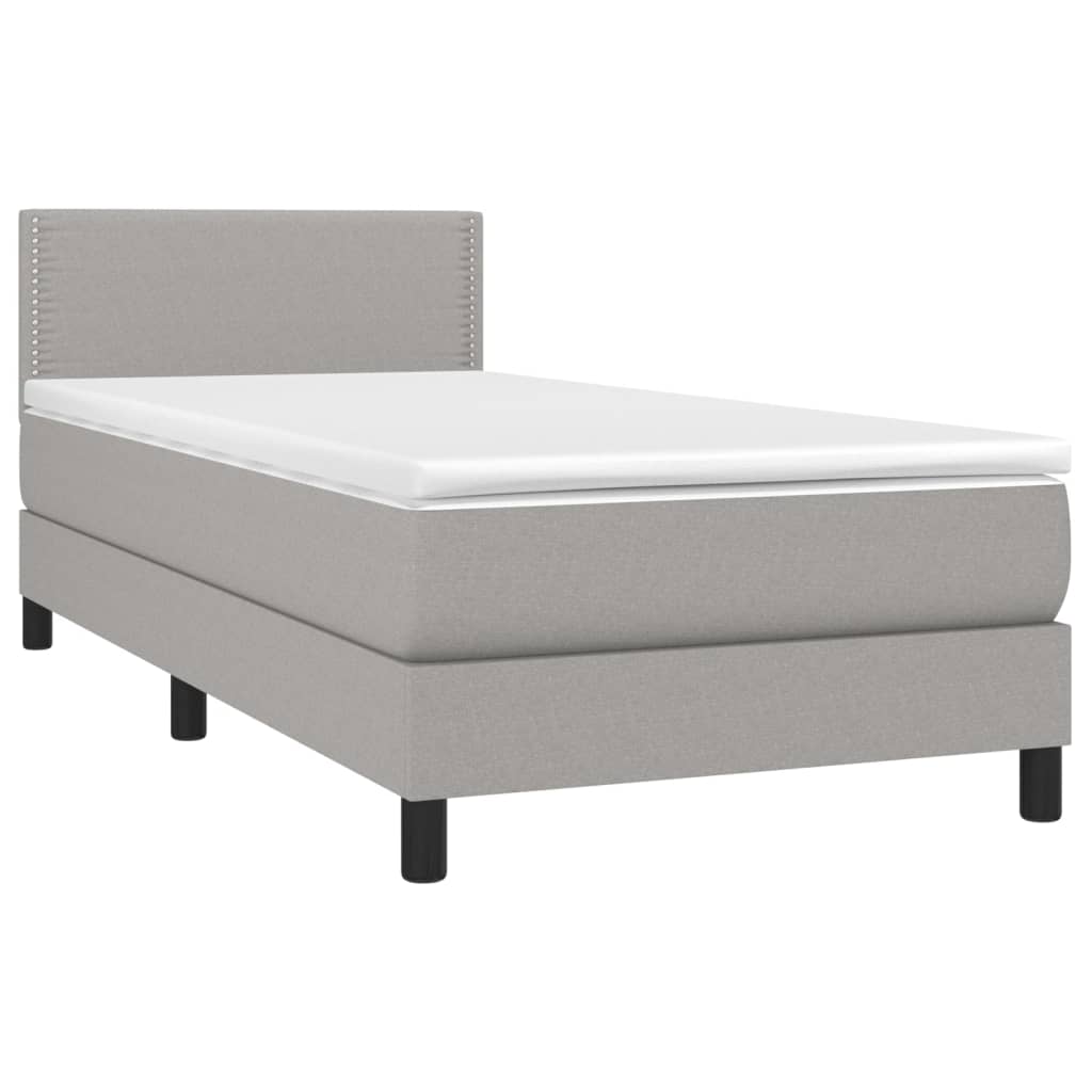 vidaXL Pat cu arcuri, saltea și LED, gri deschis, 90x200 cm, textil vidaXL Pat cu arcuri, saltea și LED, gri deschis, 90x200 cm, textil