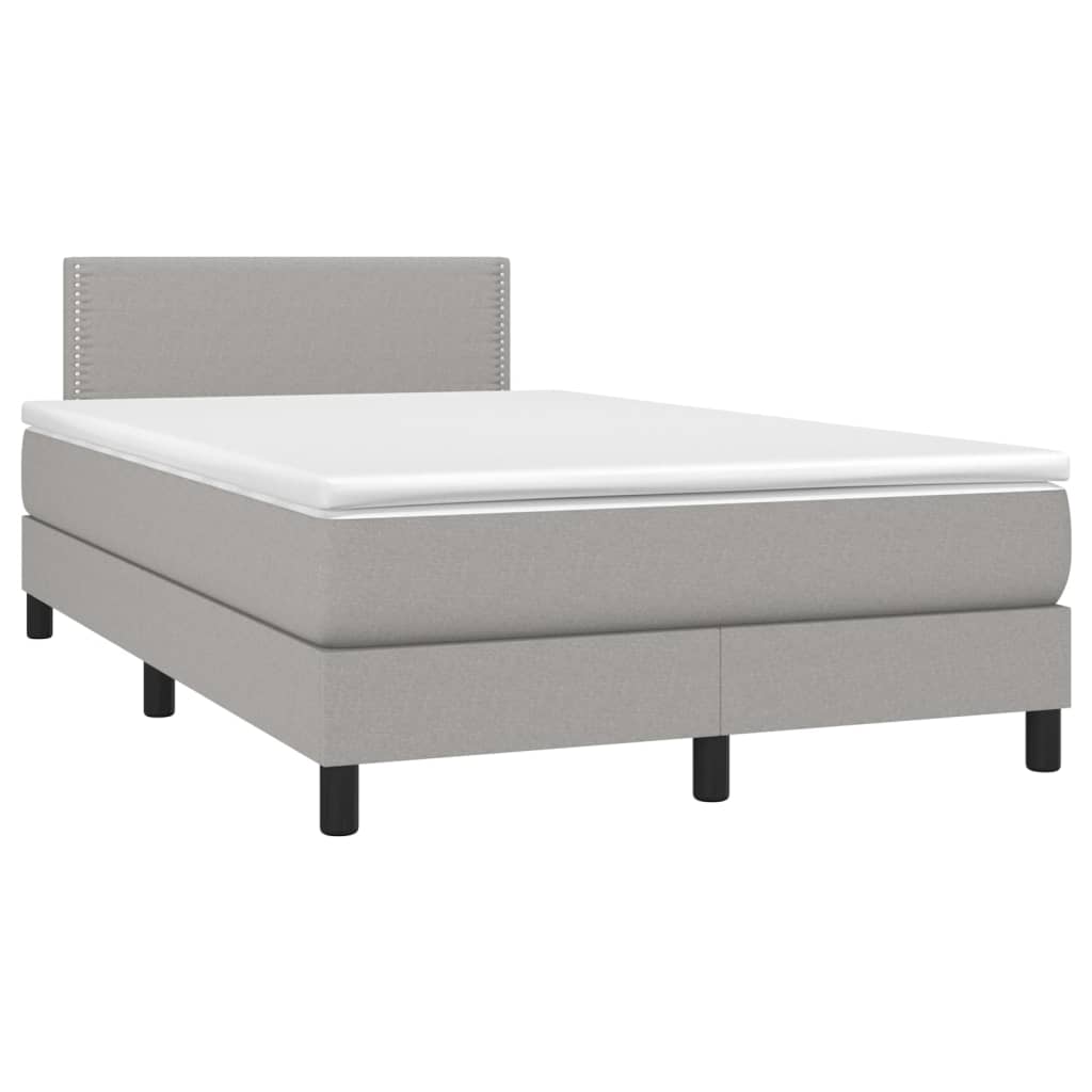 vidaXL Pat cu arcuri, saltea și LED, gri deschis, 120x200 cm, textil